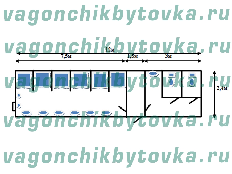 Санузел из металлического вагончика 12м